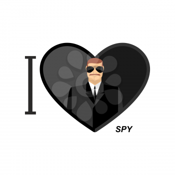 I love spy. Man in black glasses and dressed in a symbol of   heart. Vector illustration man secret agent.
