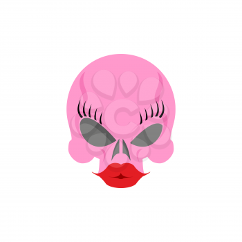 Pink Women skull blondes with big red silicone lips and eye makeup. Funny vector illustration