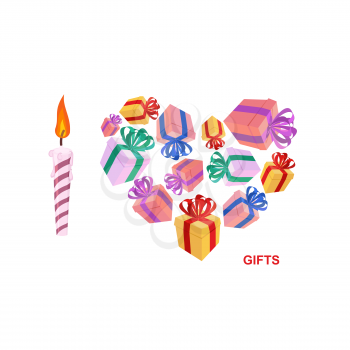 I love gifts. Symbol of heart of boxes of gifts. Vector illustration
