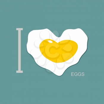 I love scrambled eggs. Scrambled eggs as a symbol of  heart. Fried egg. Vector illustration.
