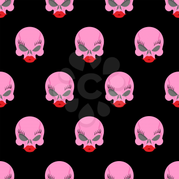Woman skull seamless pattern. Vector background pink skull blonde
