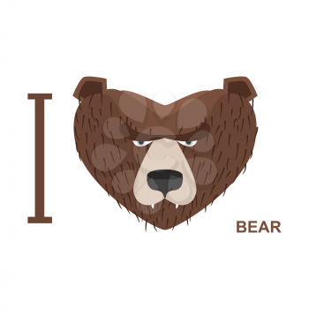 I love bear. Symbol heart bear head. Vector illustration for wildlife lovers
