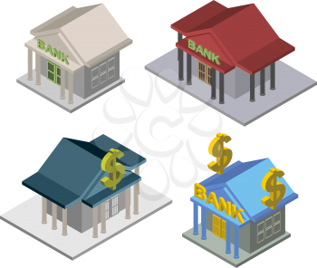 Isometric bank Building Vector set  illustration