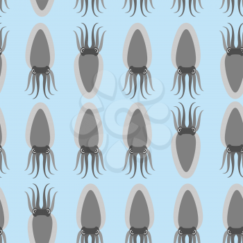 Grey Cuttlefish seamless pattern. Vector background of molluscs.