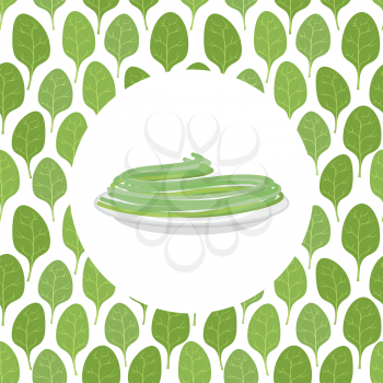 Spinach spaghetti spinach leaves on the background. Vector illustration of pasta.