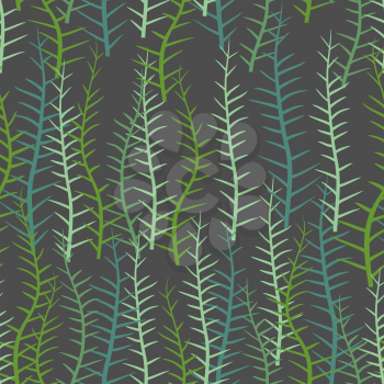 Algae seamless pattern. Green long Plant into  sea or a lake. Vector background of plants
