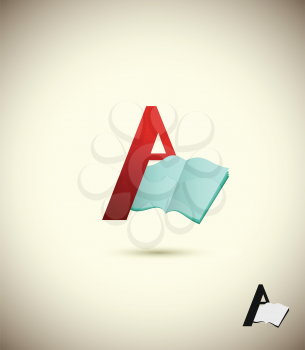 logo letter A, with an open book. Concept design for the library. Vector illustrator