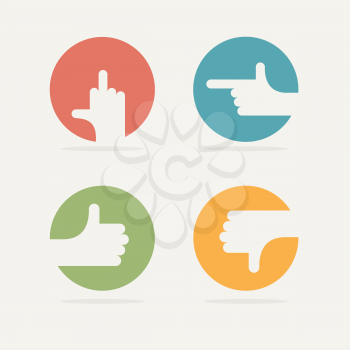 Set Icon hand gestures: fuck, good, bad, left. Vector illustration.