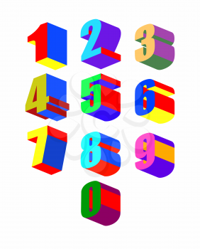 Set Crazy colorfu 3D numbers. Vector illustration.