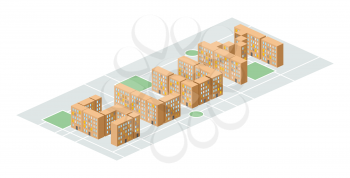Slum district. Isometric city buildings. Yard among  houses. Vector illustration. Poor district on the outskirts
