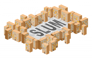 Slum district. Building in  form of letters. Ghetto Poor district on  outskirts of city. Vector illustration.
