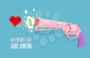 Love gun. Valentines day. Gun shoots at heart. Good hunting. Vector illustration
