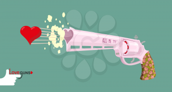 Arms of love. Magnum love. Colt Gun shoots hearts.  Valentines day
