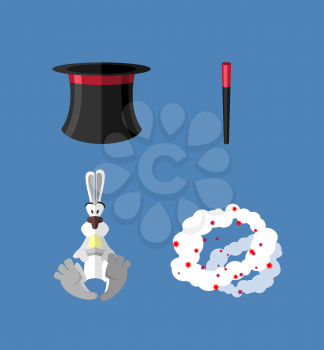 Set magician: wand, Topper and rabbit. Vector icon