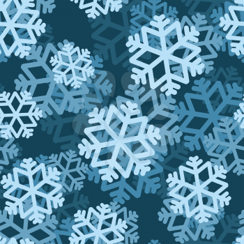 Snowflake seamless pattern. Volumetric snowfall from  Blue Snowflake. Texture for winter holidays of Christmas and new year. Blue snow.