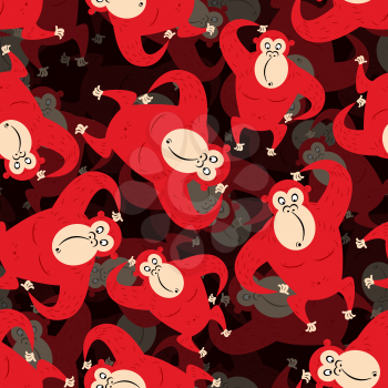 Red monkey surround background. Seamless pattern from gorilla. Wild animal from jungle. Texture of mammals is symbol of Chinese new year.
