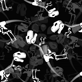 Dinosaur skeleton 3d background. Seamless pattern of bone and skull t-Rex. Dead Tyrannosaurus ornament. Remains of an ancient animal texture.
