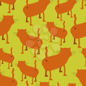  Ass cat seamless pattern. Many of Booty Red cats. Pet stands back. Background of animals. Hilarious Funny texture from beasts.