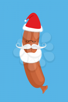 Sausage Santa Claus. Delicacy with beard and mustache. Funny Christmas Banger food.
