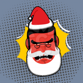 Evil Angry Santa Claus. Red with anger person Swears and shouts. Villain with white beard and glasses. Christmas character pop art  style.