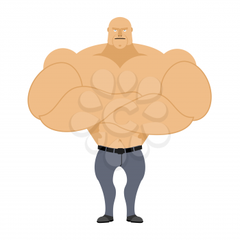 Strong man. Bodybuilder, athlete on a white background. Man with big muscles in grey jeans. Vector illustration of a man on a white background.