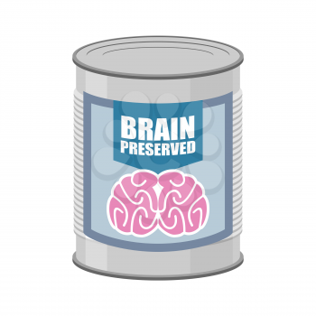 Canned brains. Tin with brain. Vector illustration food for mind
