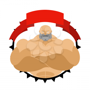 Strong man in circle. Logo for  fitness room or sports team. Vector Logo. Bodybuilder with big muscles.
