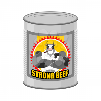 canned meat  beef. Canned food from a serious and strong cow. Steel Bank stew. Vector illustration of canned meat.
