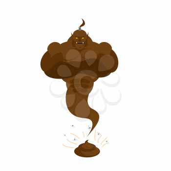 Genie from  shit. Brown Magic ghost from crap. Vector illustration
