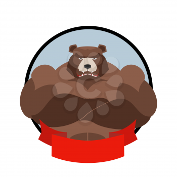Strong bear. Logo for sports club team. Grizzly bear with big muscles. Logo of wild scary bear.
