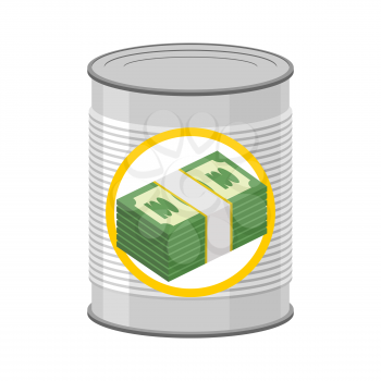 Money in a Tin. Canned cash. Dollars for hereafter. Vector illustration
