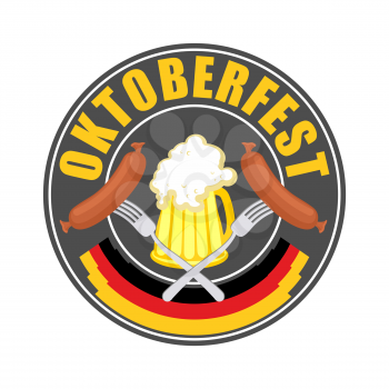 Oktoberfest logo - Traditional annual  Beer Festival in Germany. Mug of beer and sausage with fork in circle. Vector illustration for a holiday