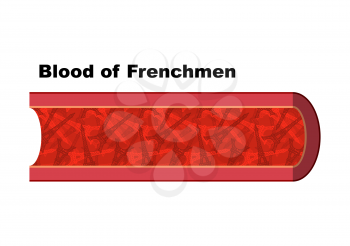 Blood of Frenchmen. Blood cells in form of  Eiffel Tower. Anatomy of blood vessel. Vienna man from France. Humorous picture. In veins of human blood from French Parisian landmark.
