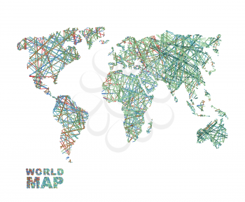 World map colored lines. Global Internet network connects  matter of planet Earth. Business concept global connectivity and communication. Geography data transfer

