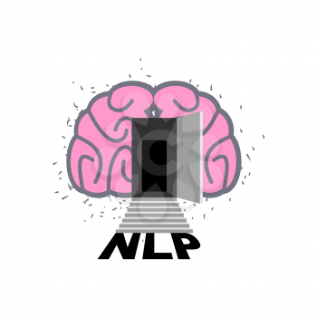 NLP logo. Brain with door open. Log into my consciousness. Vector illustration
