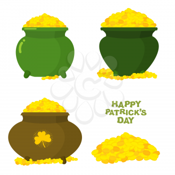 Pot of gold. Pot of leprechaun. Treasures of mythical irlanskogo dwarf. Wealth of gold coins. Happy St. Patrick's day in Ireland. Magic pot with leprechaun gold coins
