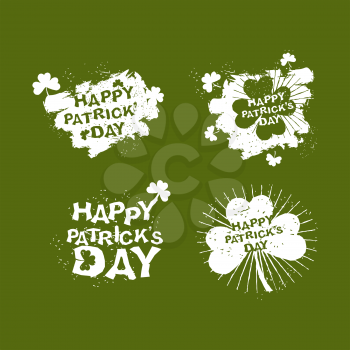 Patricks day Set logo. Clover and rays of grunge, Shamrock. Brush strokes. National holiday in Ireland. 17 March. 
