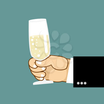 Mens hand and glass of champagne. Businessman holding glass of white wine. Said toast.
