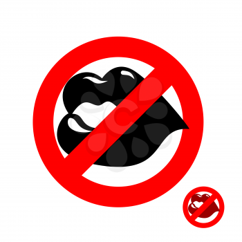 Stop kiss. Forbidden kiss. Frozen juicy womens lips. Emblem against kissing. Red forbidding character. Ban hot kisses
