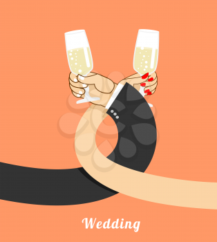 Wedding. bride and groom drink champagne on  brotherhood. hand of  man and woman with glass of wine. Drink alcohol brotherhood

