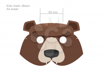 Carnival baby bear mask in A4 format. Print and cut out. Vector illustration
