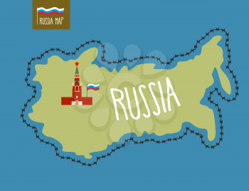  Russia Map. Russia surrounded by barbed wire. The Kremlin in Moscow. Vector illustration
