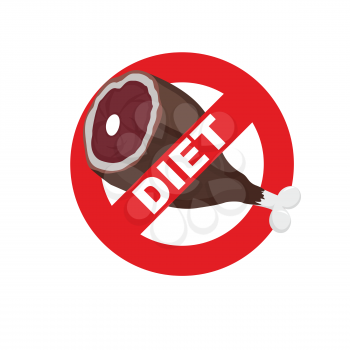 Diet sign logo. Meat forbidden sign. Cross out  ham. Stop food. Vector illustration.

