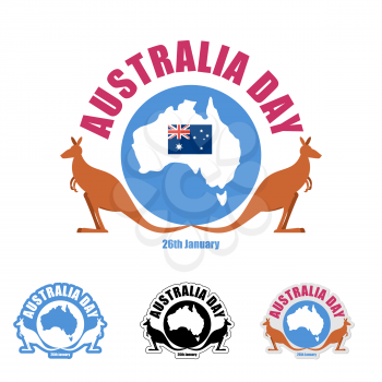 Australia day logo for holiday. Kangaroo and map of Australia. Emblem for traditional holiday of country. Options for your logo design.