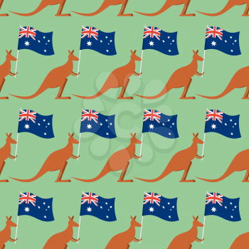 Kangaroos and Australian flag seamless pattern. Background for feast-day Australia. Texture of marsupials. Australia day seamless ornament.
