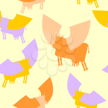 Cow wings seamless pattern. Colored Silhouettes Flying animal. vector background of Fantastic mammal.
