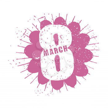 8 March. International womens day. Spring Festival. Burgundy flower grunge style. Emblem for fun-filled holiday. Stencil for drawing.
