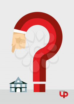Question mark and the House. Business illustration. Hand gestures