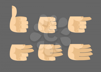 Set of icons hands isolated gestures,pointing hand, fist, Palm, vector illustration