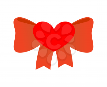 Bow love. Red Ribbon with knot of love. Symbol of heart and Red Ribbon. Illustration for Valentines day.
